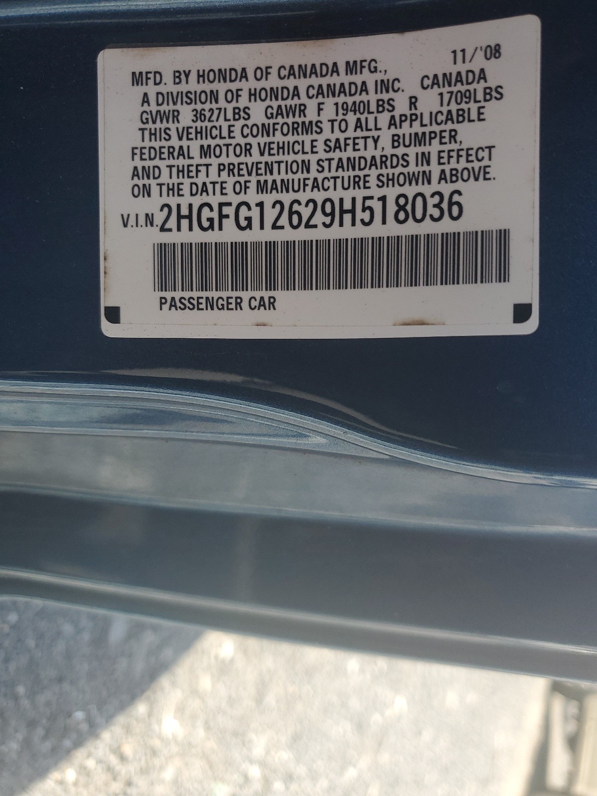 2HGFG12629H518036 2009 Honda Civic Lx