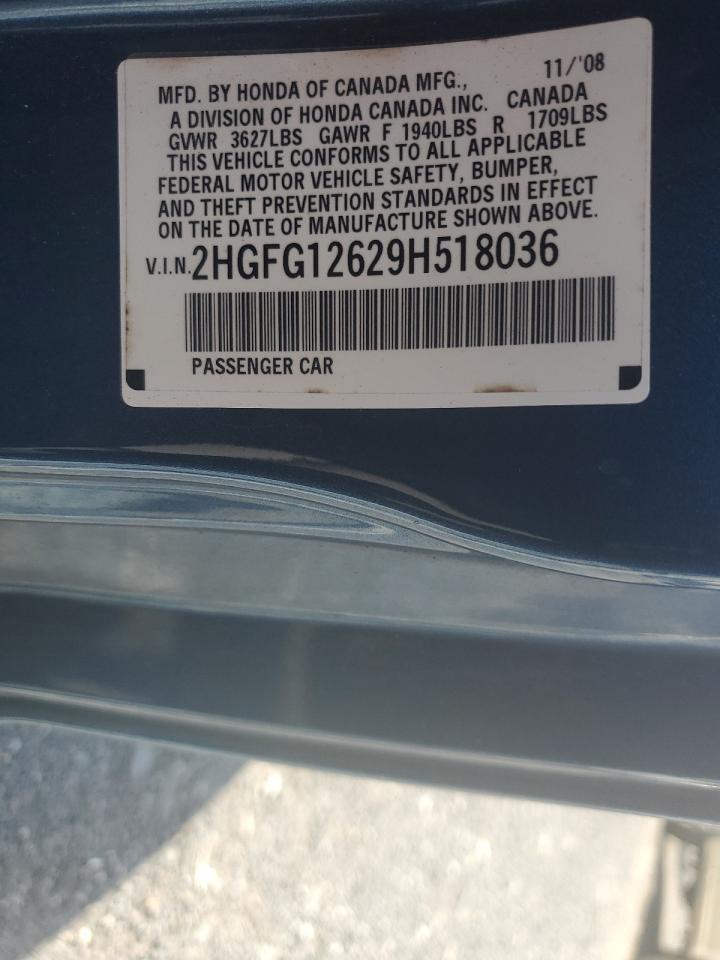 2009 Honda Civic Lx VIN: 2HGFG12629H518036 Lot: 67039974