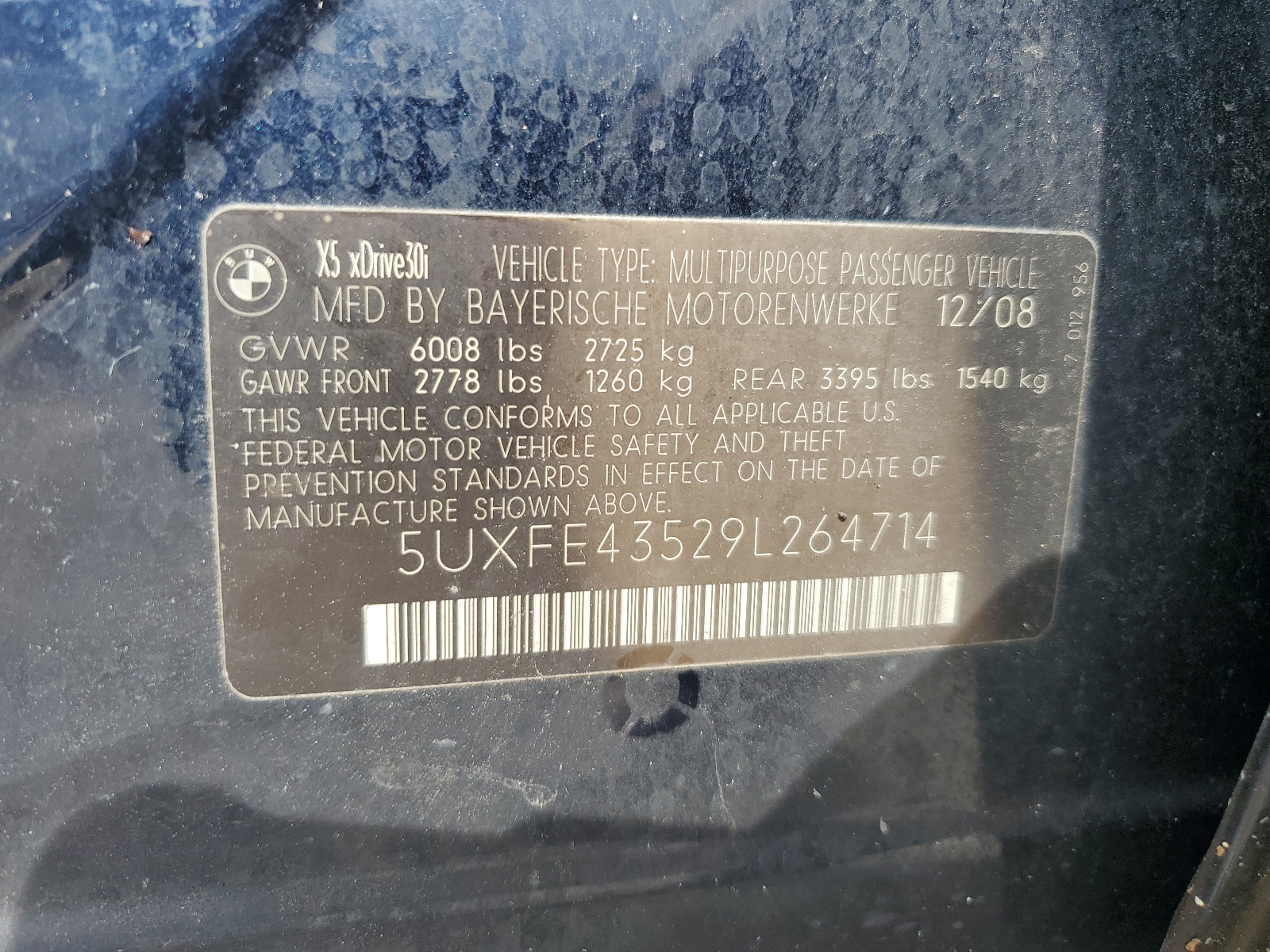 5UXFE43529L264714 2009 BMW X5 xDrive30I