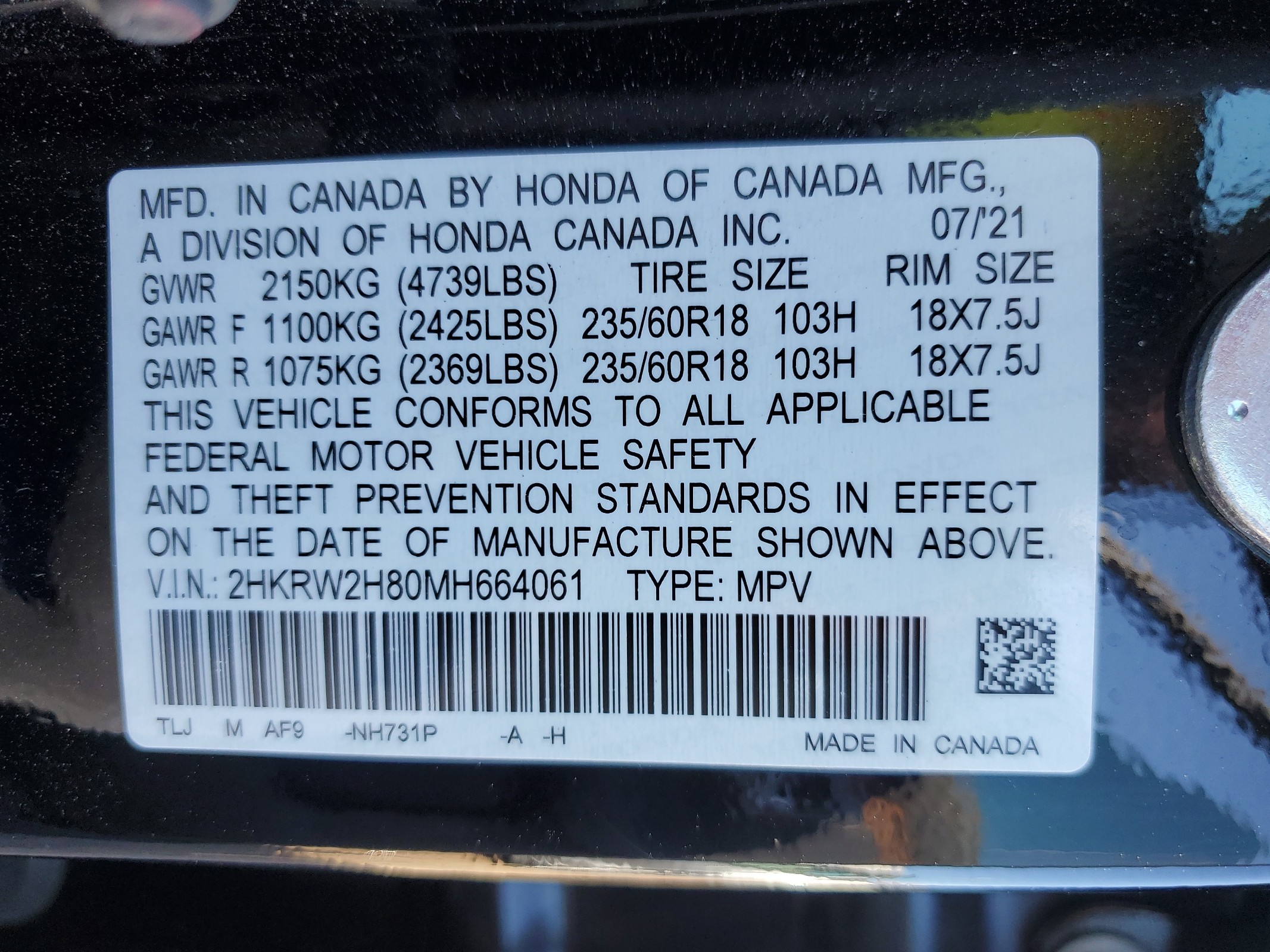 2HKRW2H80MH664061 2021 Honda Cr-V Exl