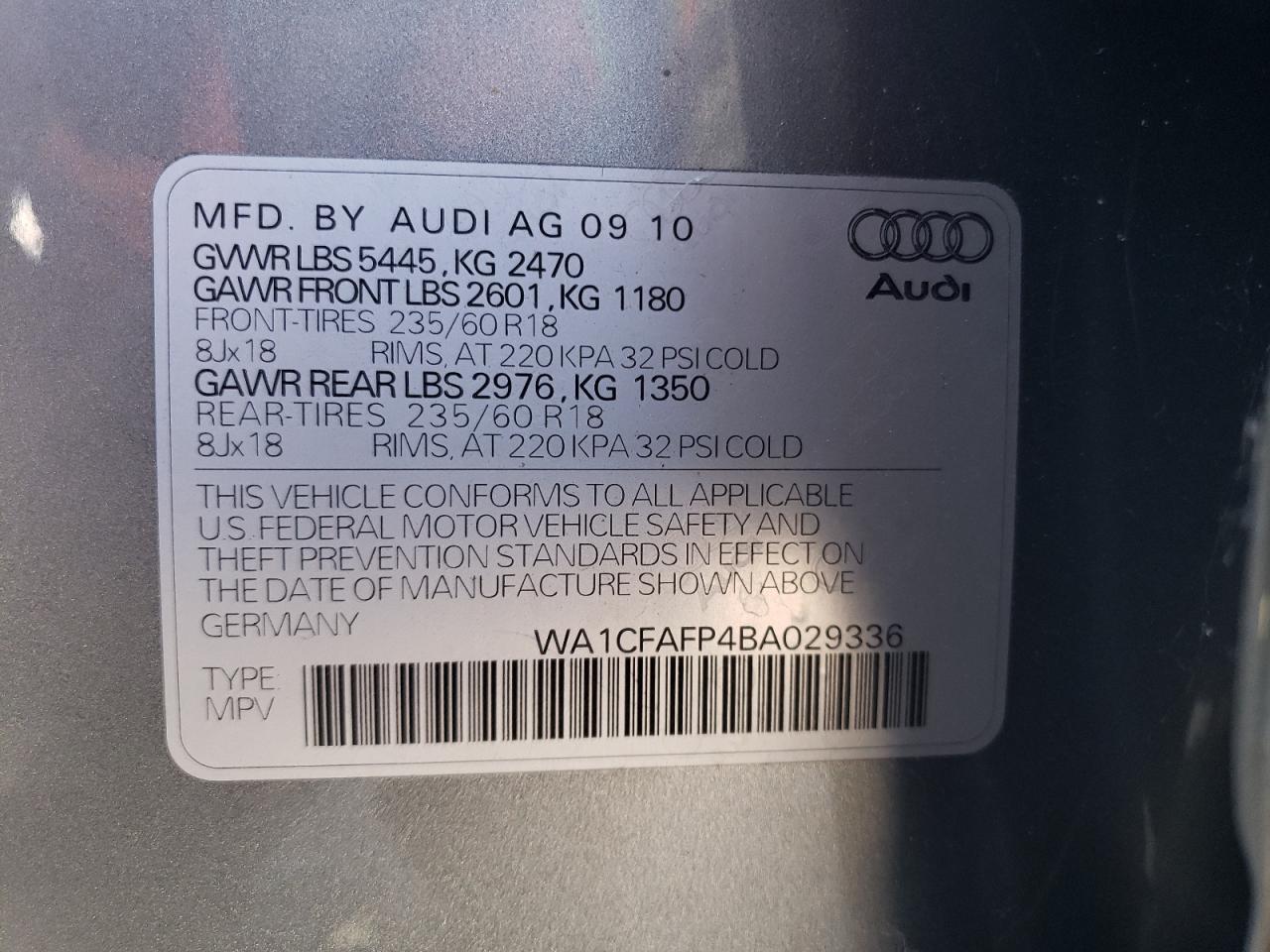 WA1CFAFP4BA029336 2011 Audi Q5 Premium