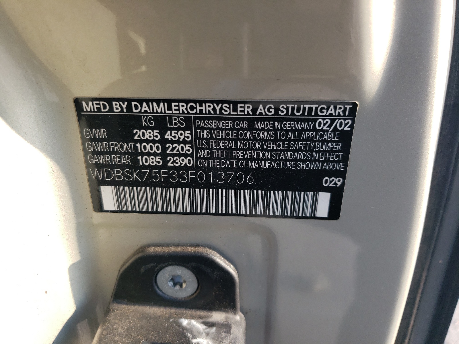 WDBSK75F33F013706 2003 Mercedes-Benz Sl 500R