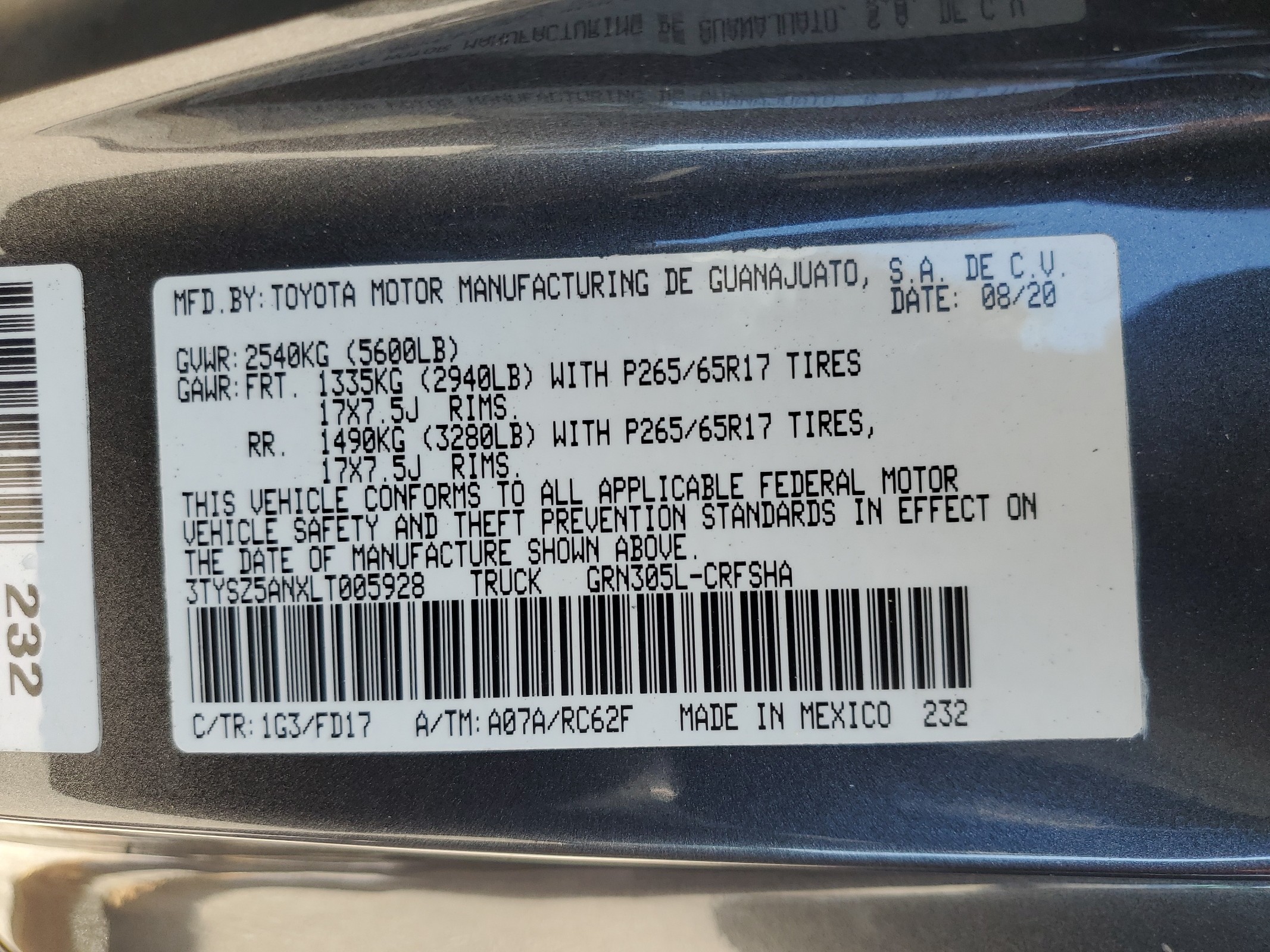 3TYSZ5ANXLT005928 2020 Toyota Tacoma Access Cab