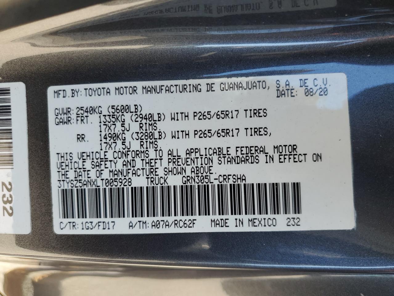 2020 Toyota Tacoma Access Cab VIN: 3TYSZ5ANXLT005928 Lot: 65769064
