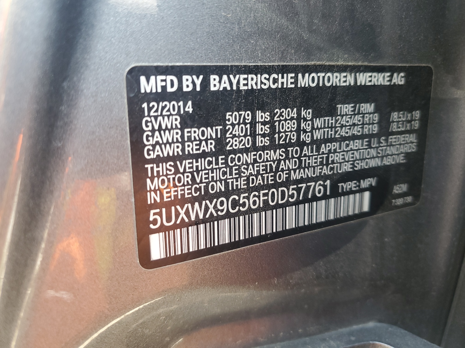 5UXWX9C56F0D57761 2015 BMW X3 xDrive28I