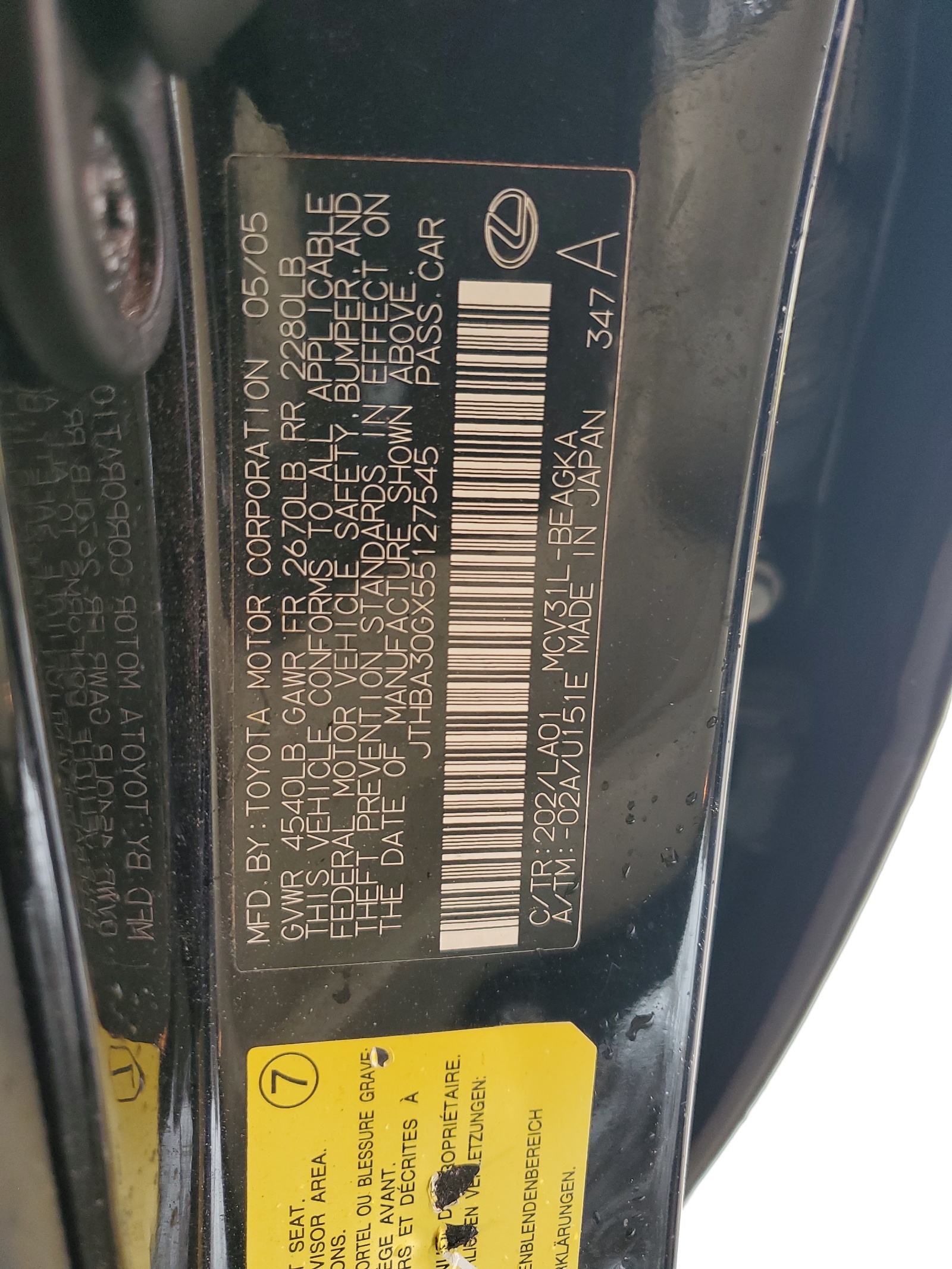 JTHBA30GX55127545 2005 Lexus Es 330