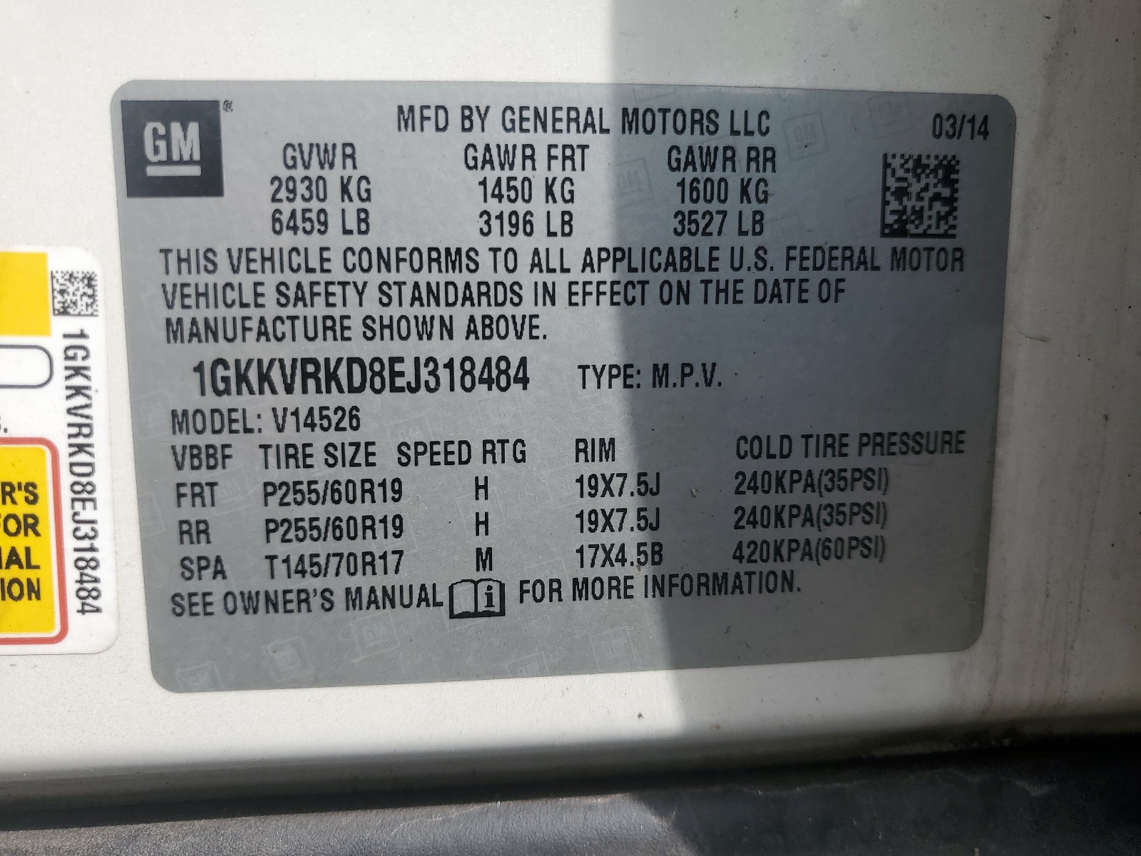 1GKKVRKD8EJ318484 2014 GMC Acadia Slt-1