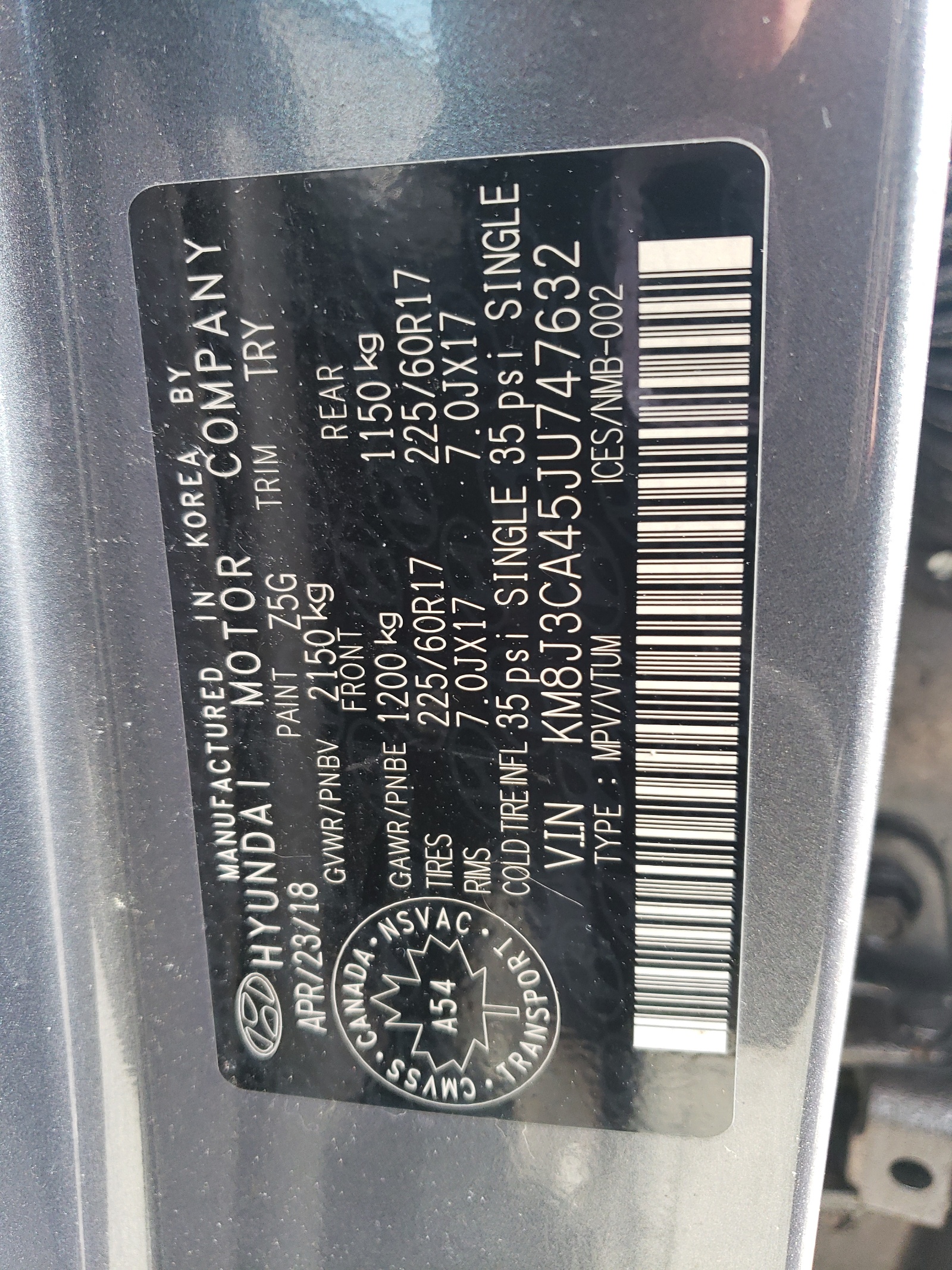 KM8J3CA45JU747632 2018 Hyundai Tucson Sel