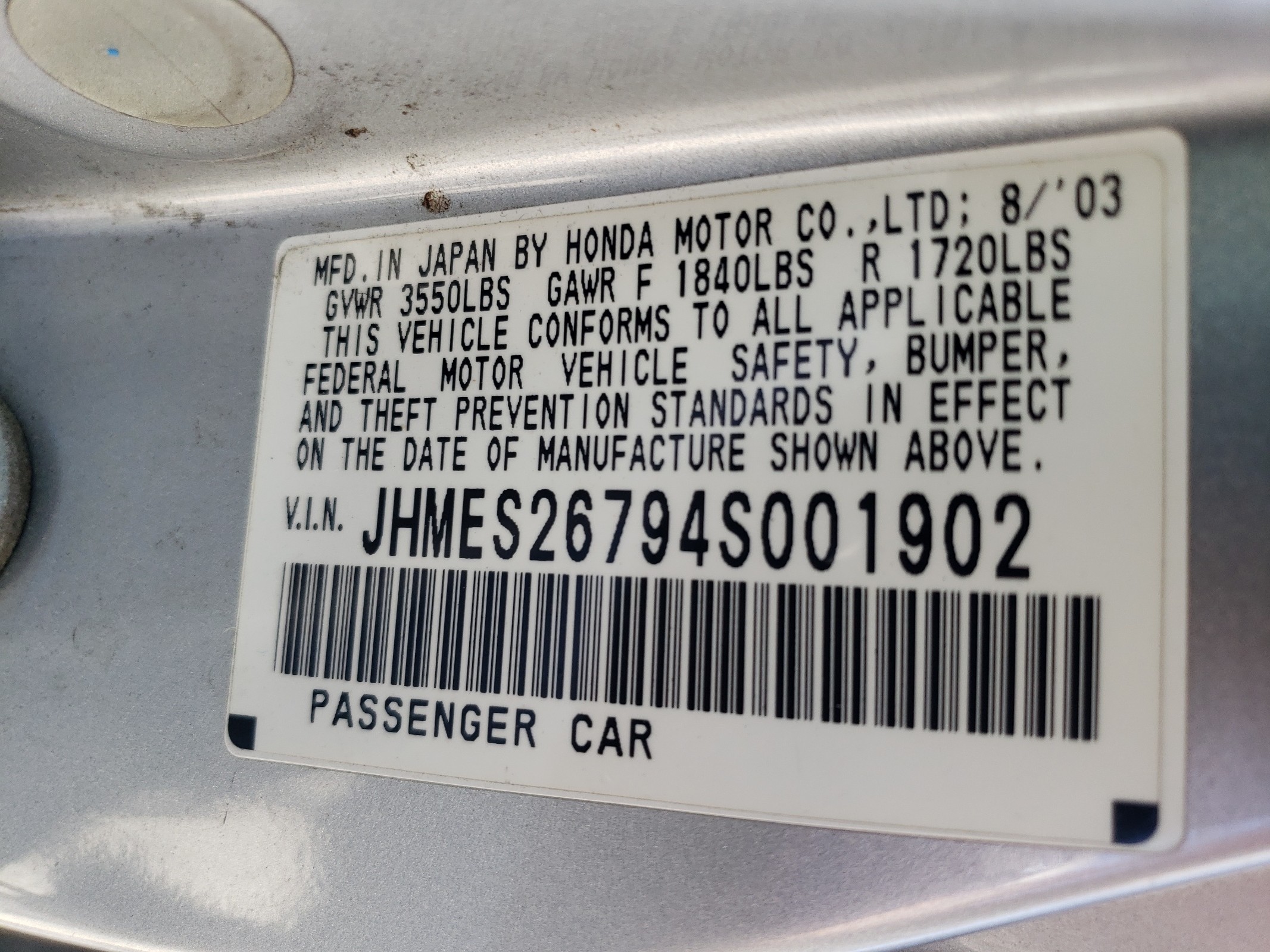 JHMES26794S001902 2004 Honda Civic Ex