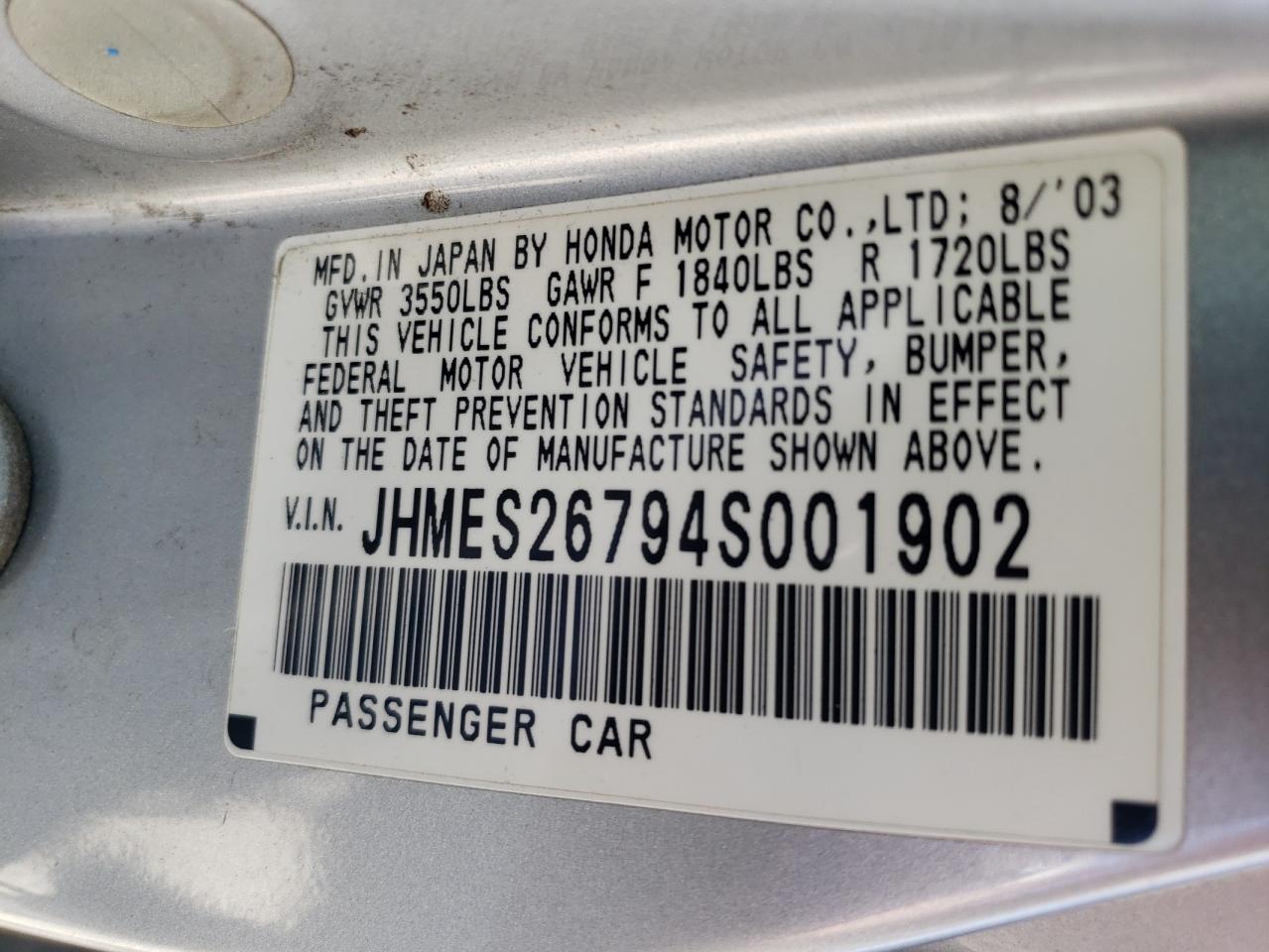 2004 Honda Civic Ex VIN: JHMES26794S001902 Lot: 67613644