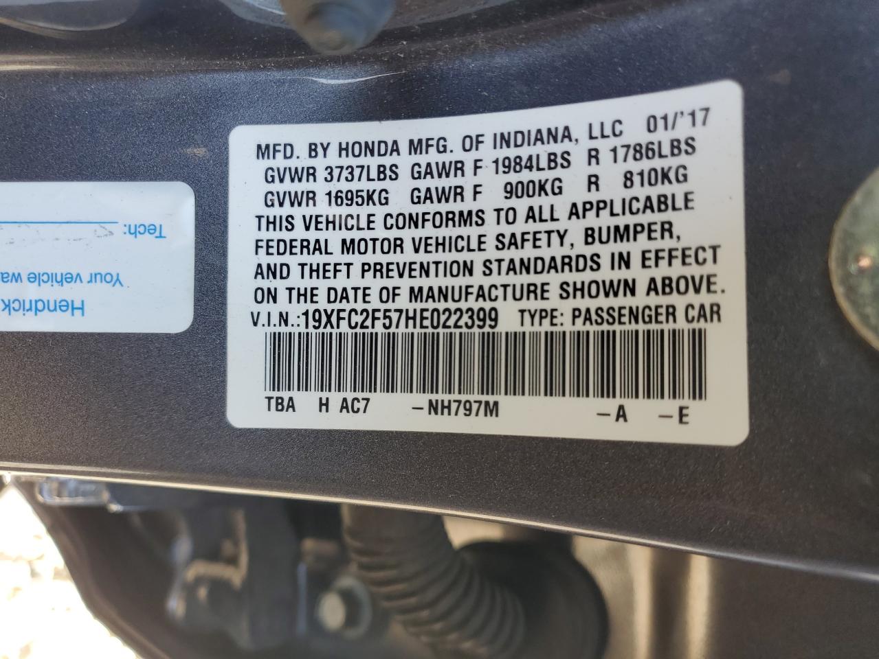 19XFC2F57HE022399 2017 Honda Civic Lx