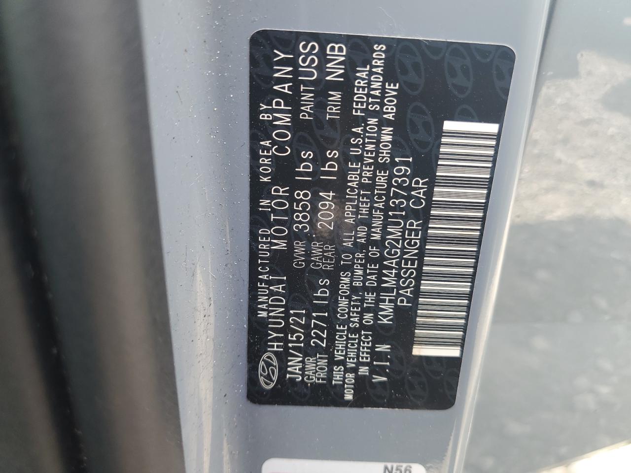 2021 Hyundai Elantra Sel VIN: KMHLM4AG2MU137391 Lot: 65640984