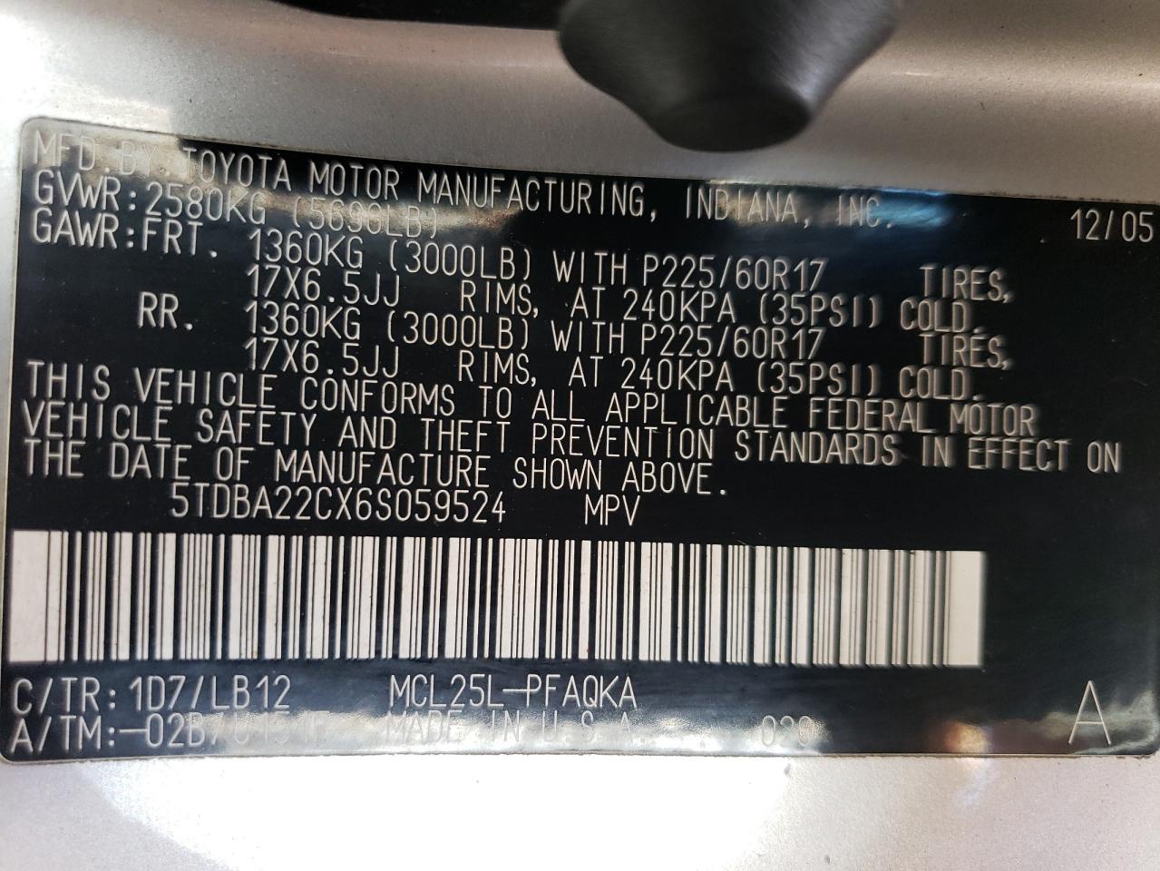 5TDBA22CX6S059524 2006 Toyota Sienna Xle