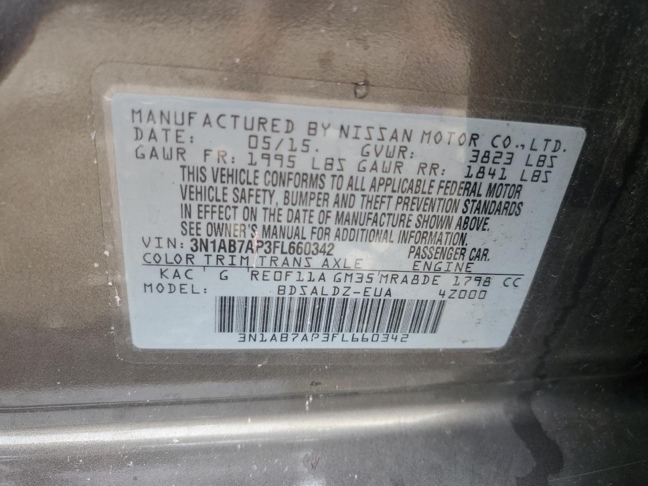 3N1AB7AP3FL660342 2015 Nissan Sentra S