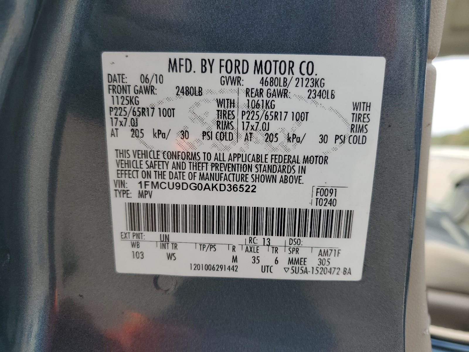 1FMCU9DG0AKD36522 2010 Ford Escape Xlt