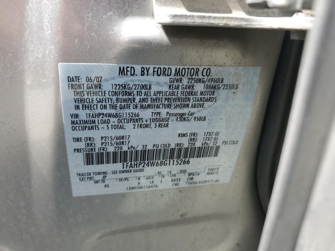 1FAHP24W68G115266 2008 Ford Taurus Sel