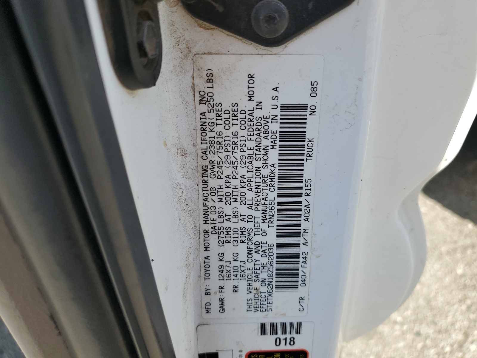 5TETX62N18Z562036 2008 Toyota Tacoma Prerunner Access Cab