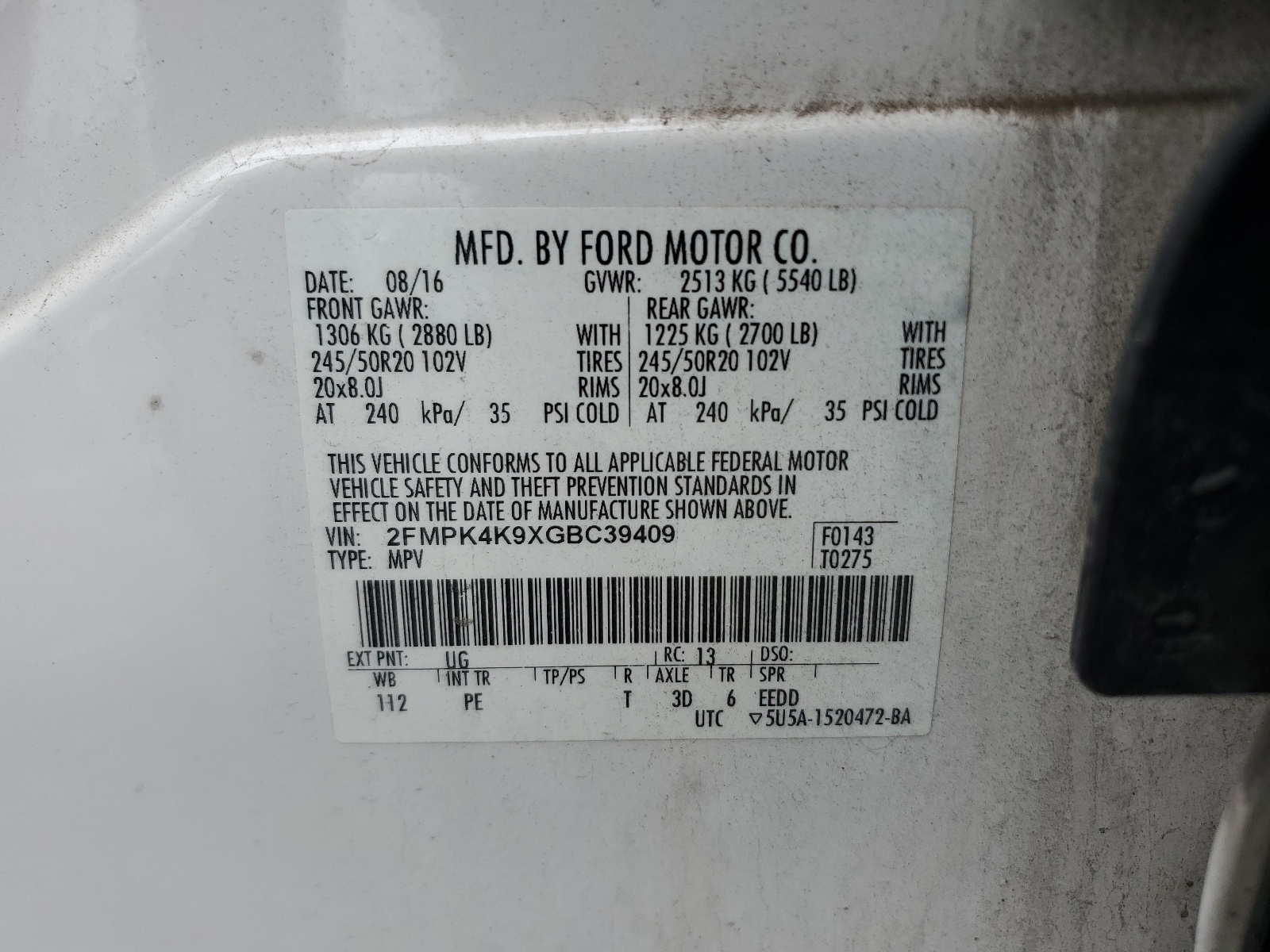 2FMPK4K9XGBC39409 2016 Ford Edge Titanium