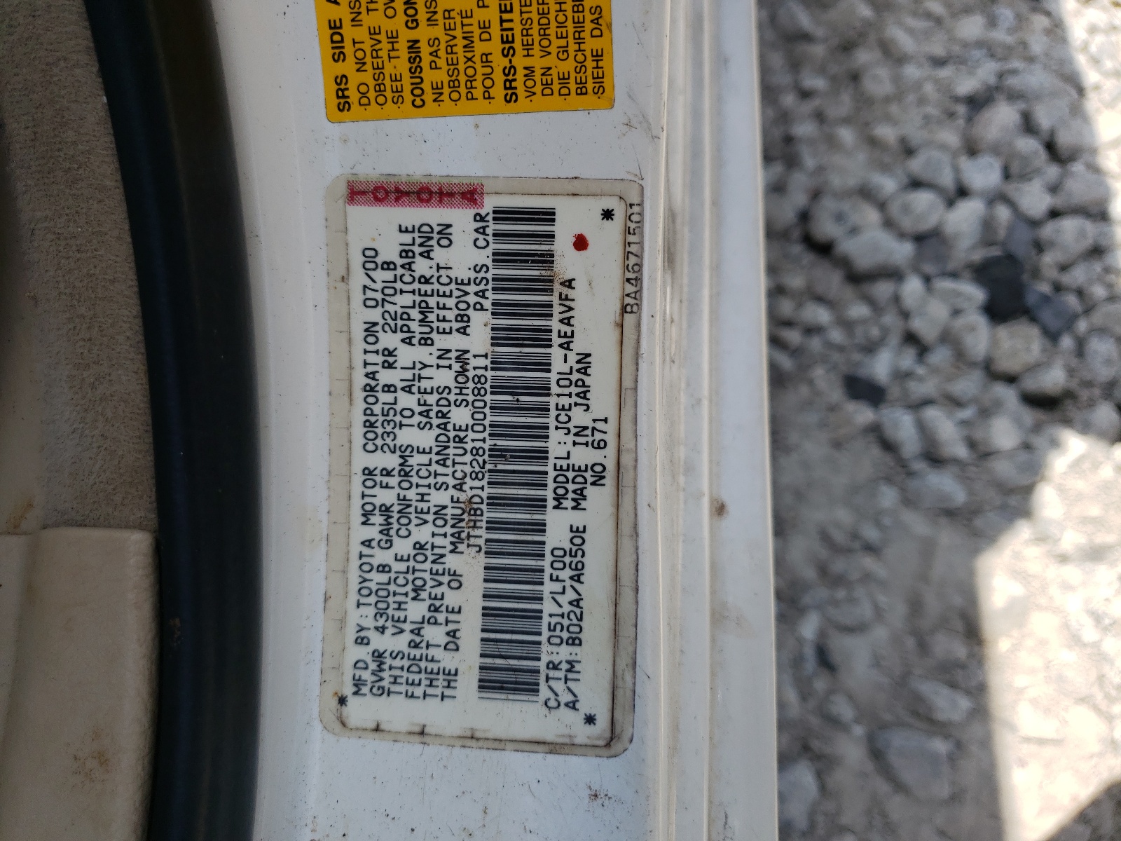 JTHBD182810008811 2001 Lexus Is 300