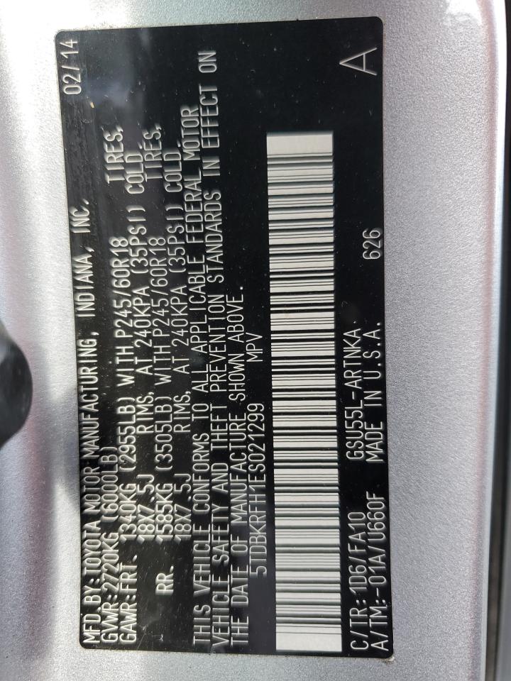 2014 Toyota Highlander Le VIN: 5TDBKRFH1ES021299 Lot: 67995104