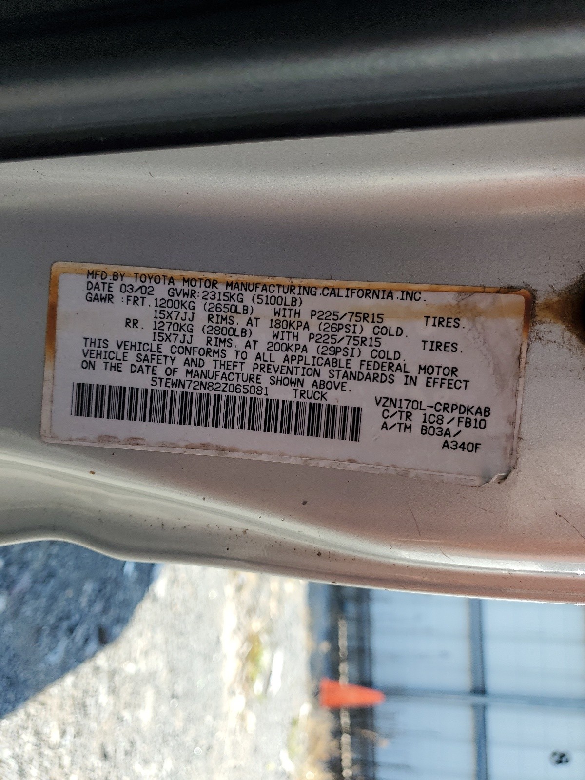 5TEWN72N82Z065081 2002 Toyota Tacoma Xtracab