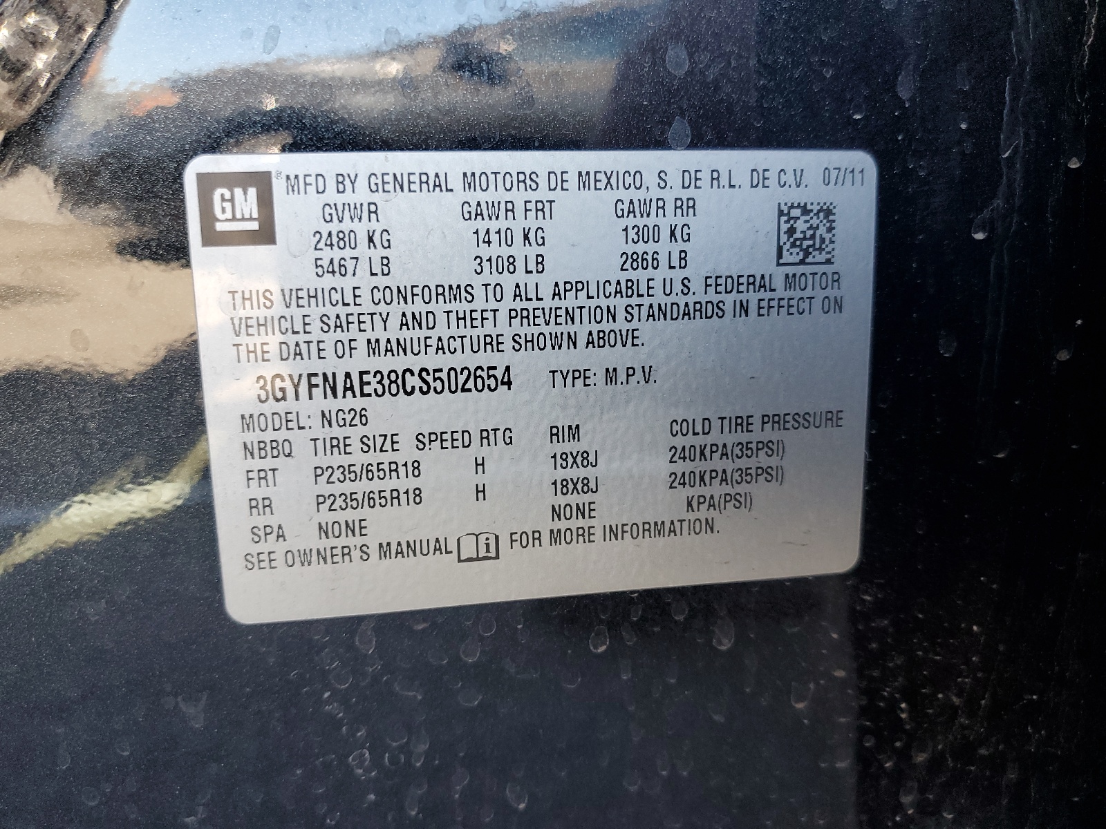 3GYFNAE38CS502654 2012 Cadillac Srx Luxury Collection