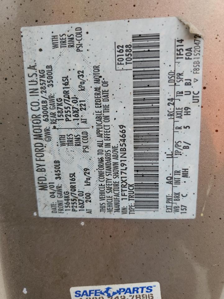 2001 Ford F150 VIN: 1FTRX17L91NB54669 Lot: 68773034