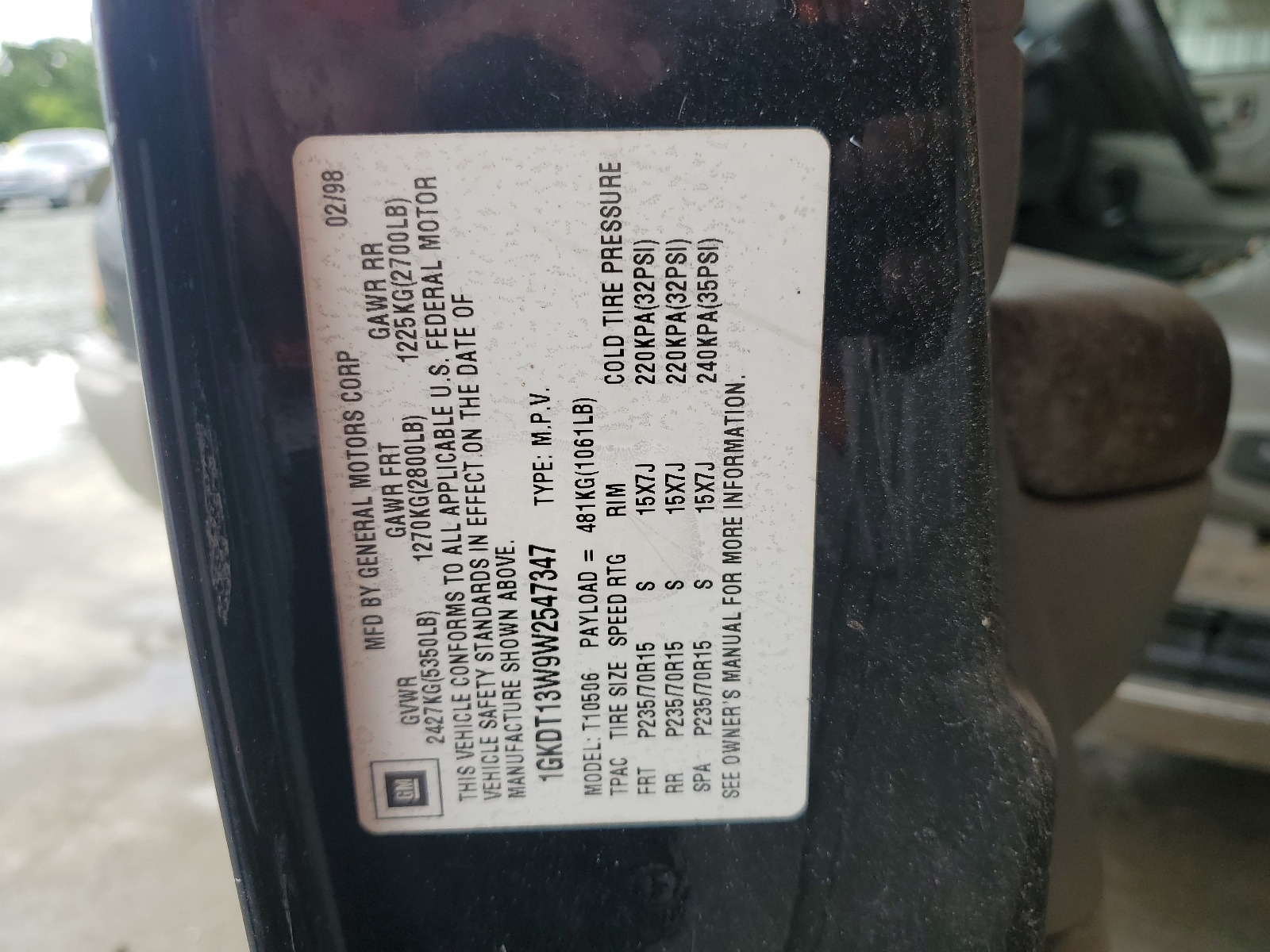 1GKDT13W9W2547347 1998 GMC Jimmy