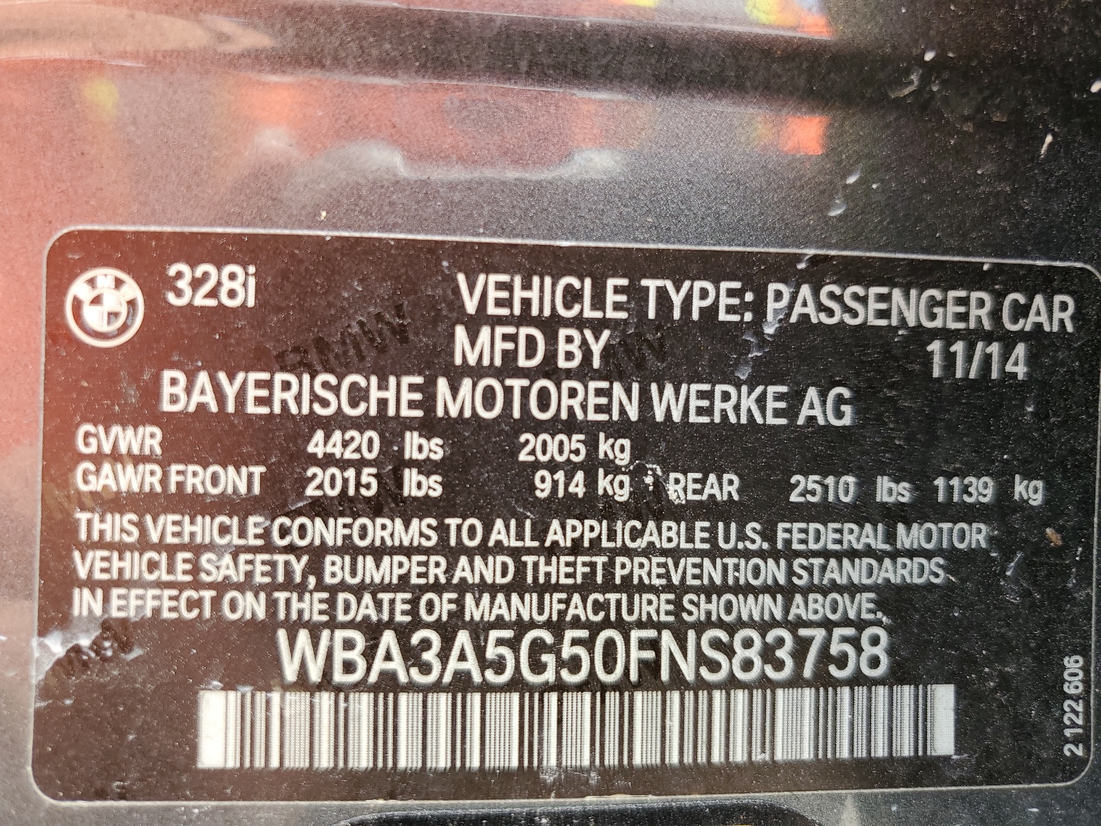 WBA3A5G50FNS83758 2015 BMW 328 I