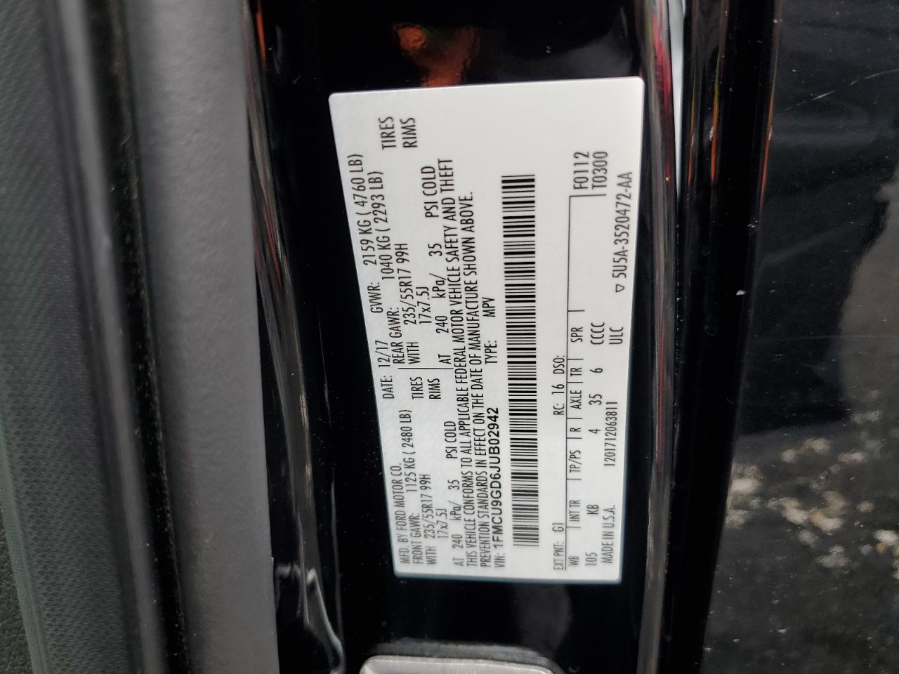 2018 Ford Escape Se VIN: 1FMCU9GD6JUB02942 Lot: 66408464