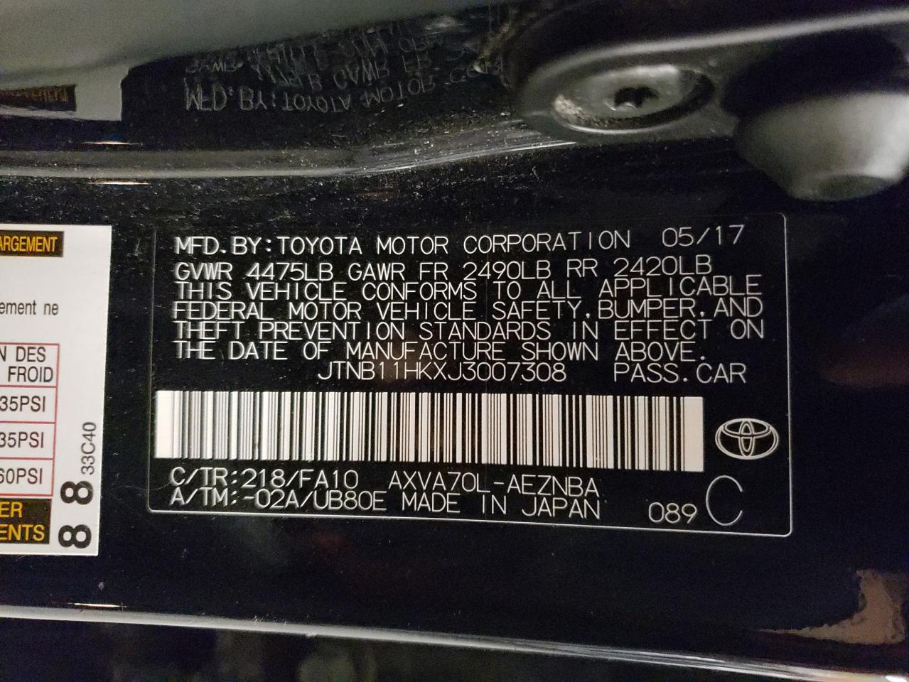 JTNB11HKXJ3007308 2018 Toyota Camry L