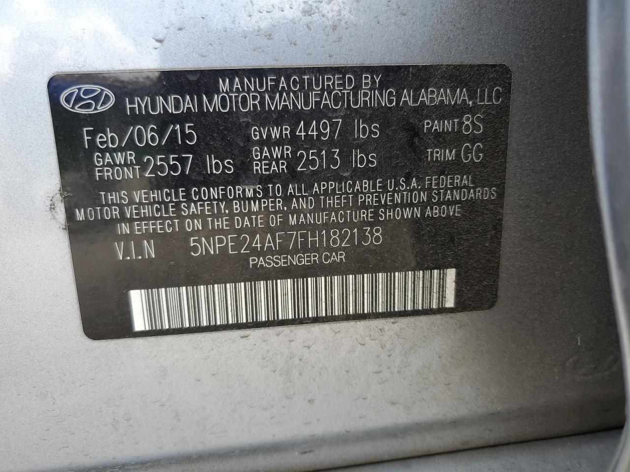 5NPE24AF7FH182138 2015 Hyundai Sonata Se