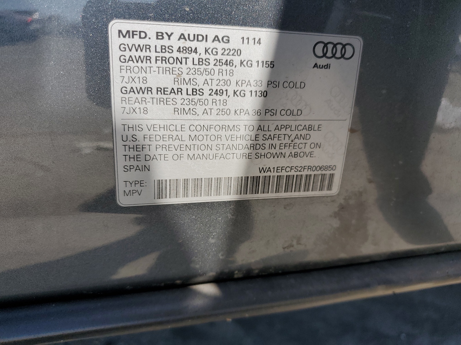 WA1EFCFS2FR006850 2015 Audi Q3 Premium Plus