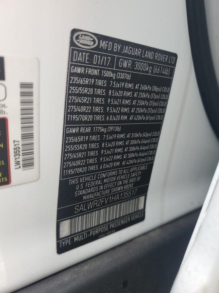 2017 Land Rover Range Rover Sport Hse VIN: SALWR2FV1HA135517 Lot: 67134504