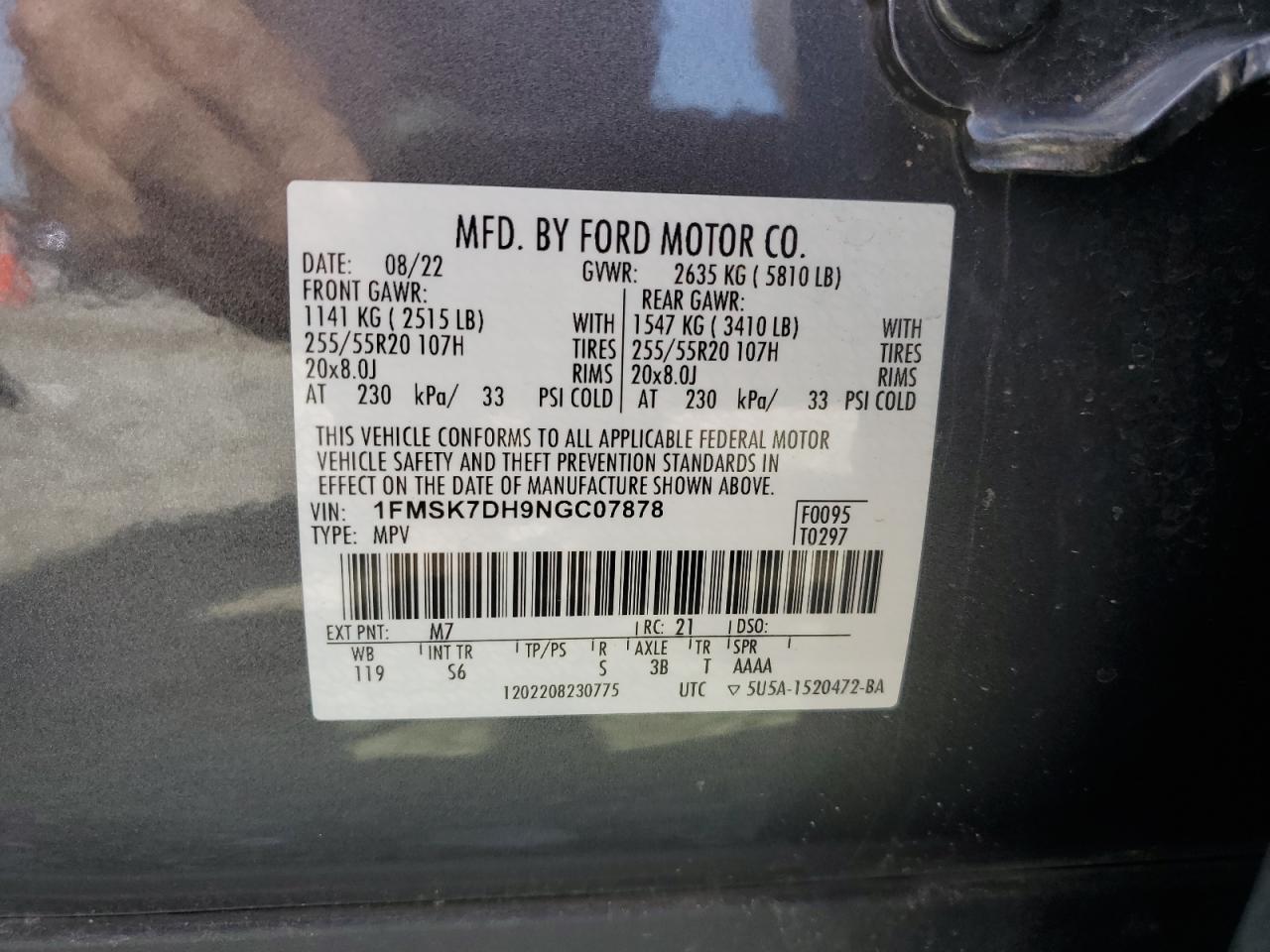 1FMSK7DH9NGC07878 2022 Ford Explorer Xlt