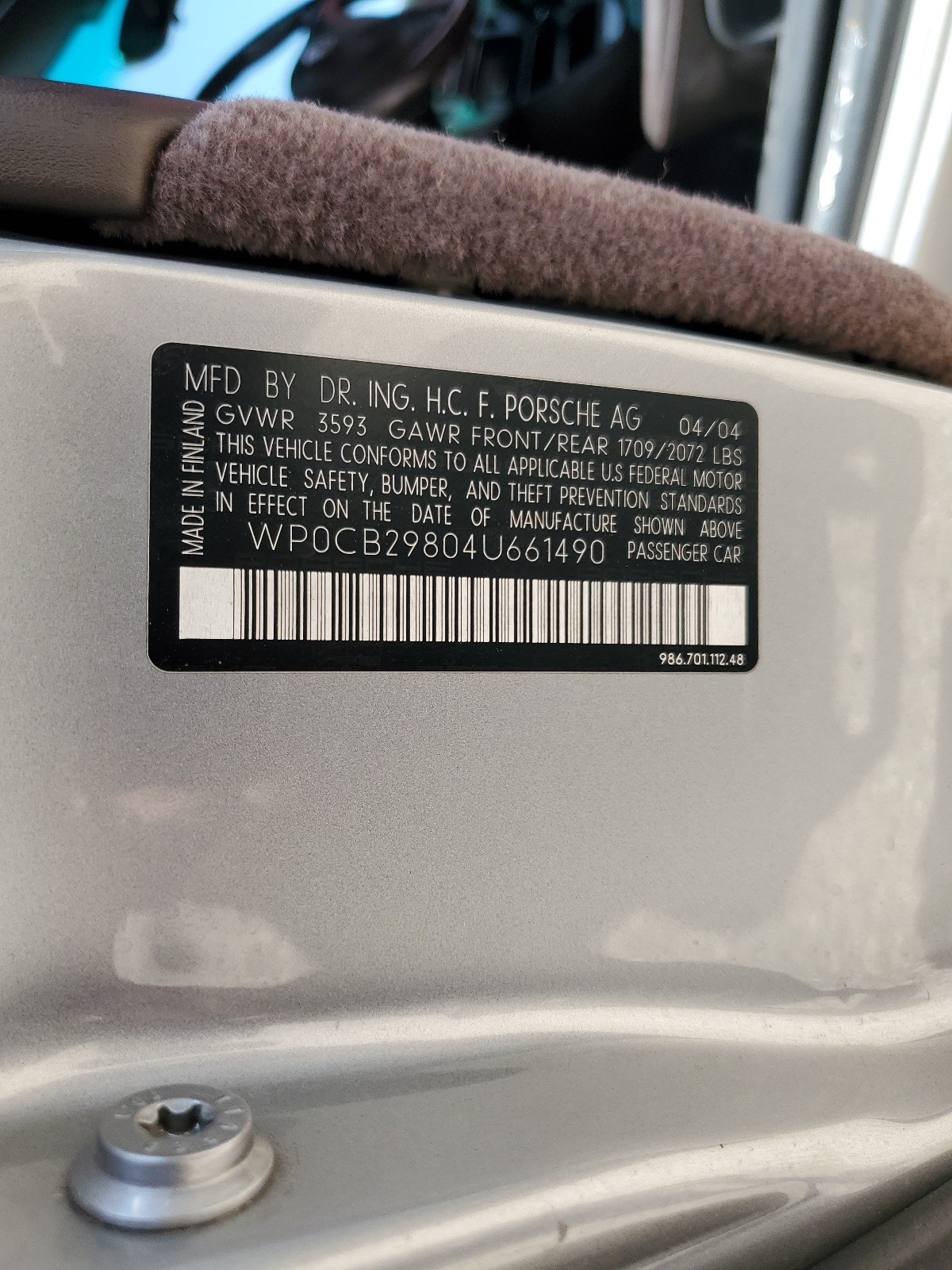 WP0CB29804U661490 2004 Porsche Boxster S