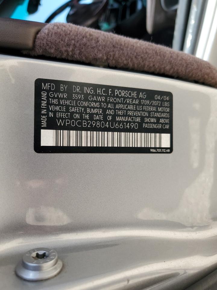 2004 Porsche Boxster S VIN: WP0CB29804U661490 Lot: 64461764
