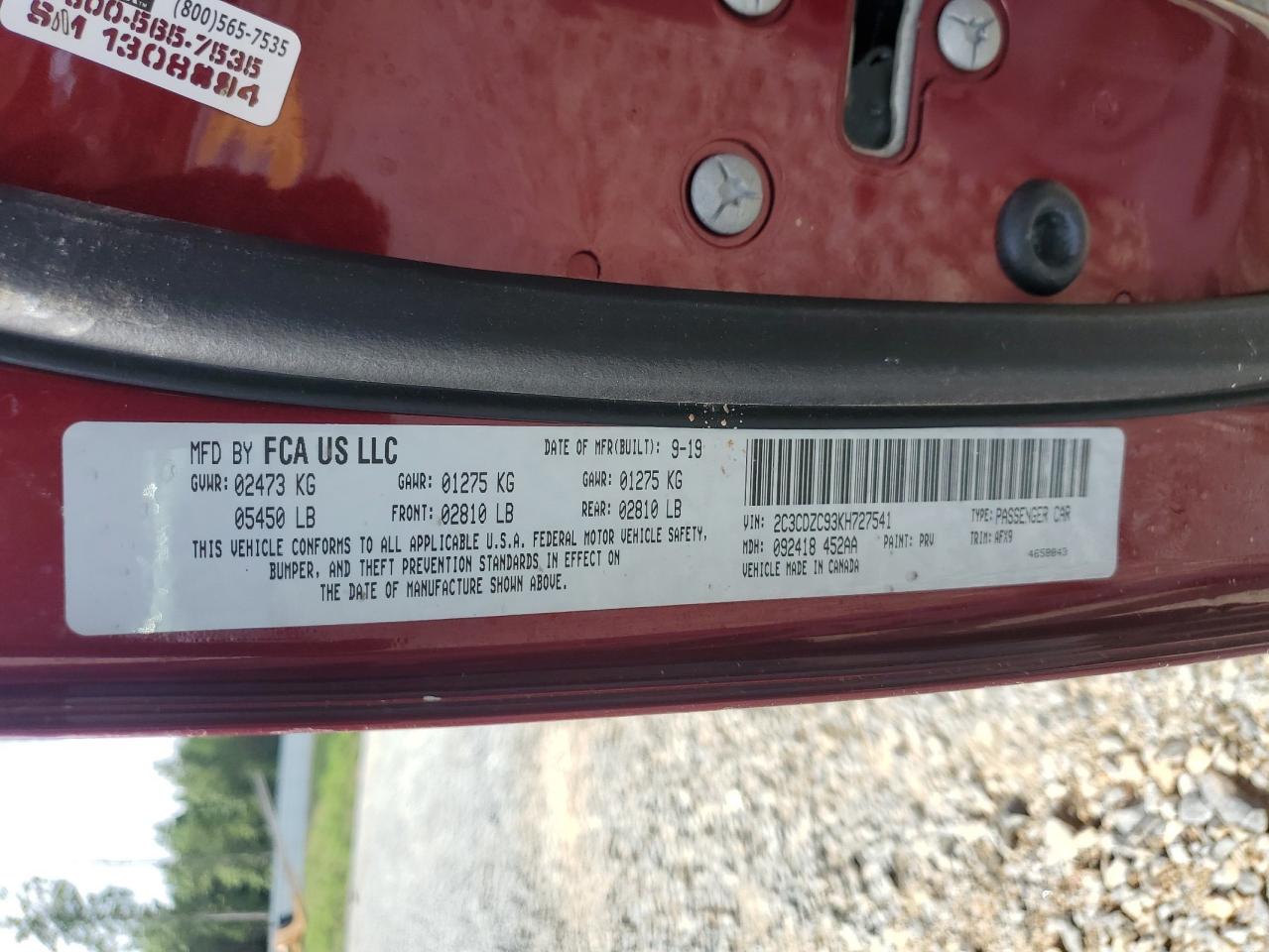 2019 Dodge Challenger Srt Hellcat VIN: 2C3CDZC93KH727541 Lot: 65885224