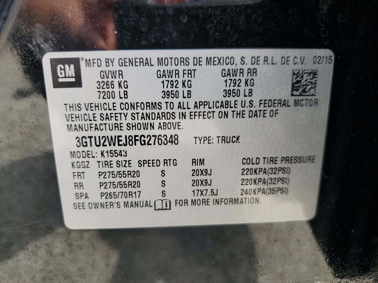 3GTU2WEJ8FG276348 2015 GMC Sierra K1500 Denali