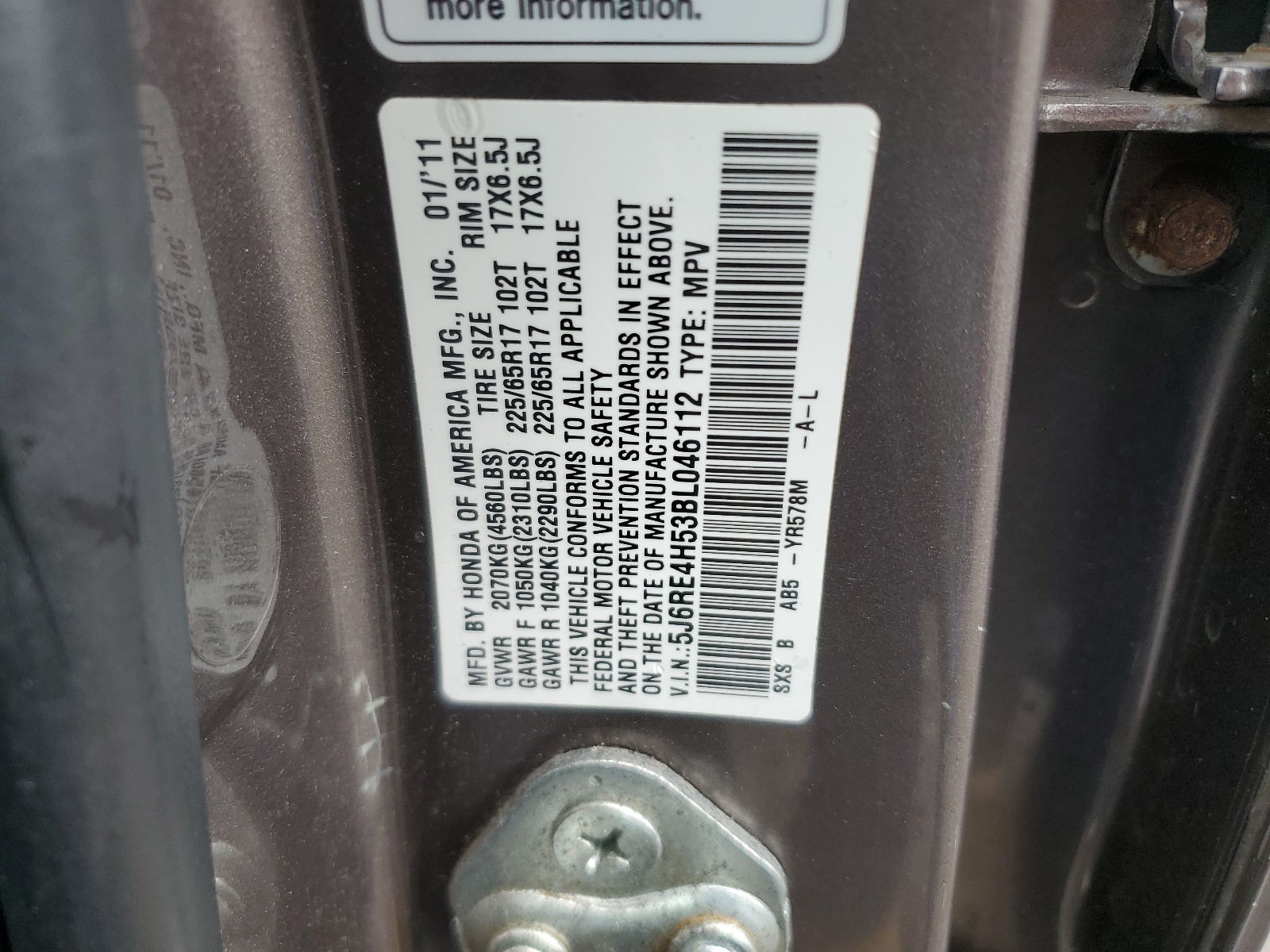 5J6RE4H53BL046112 2011 Honda Cr-V Ex