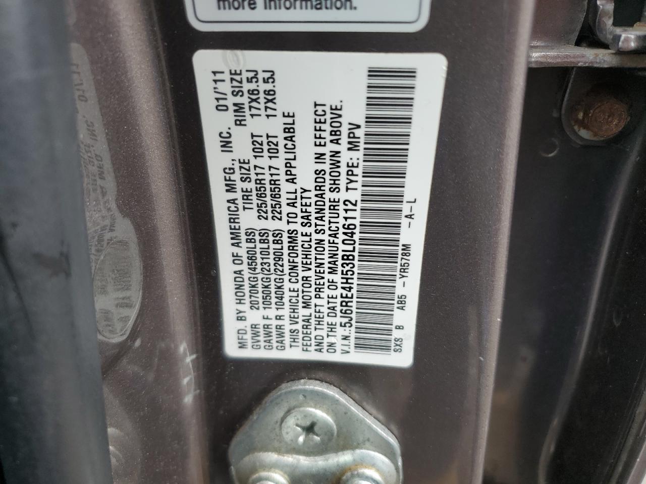 2011 Honda Cr-V Ex VIN: 5J6RE4H53BL046112 Lot: 65088614