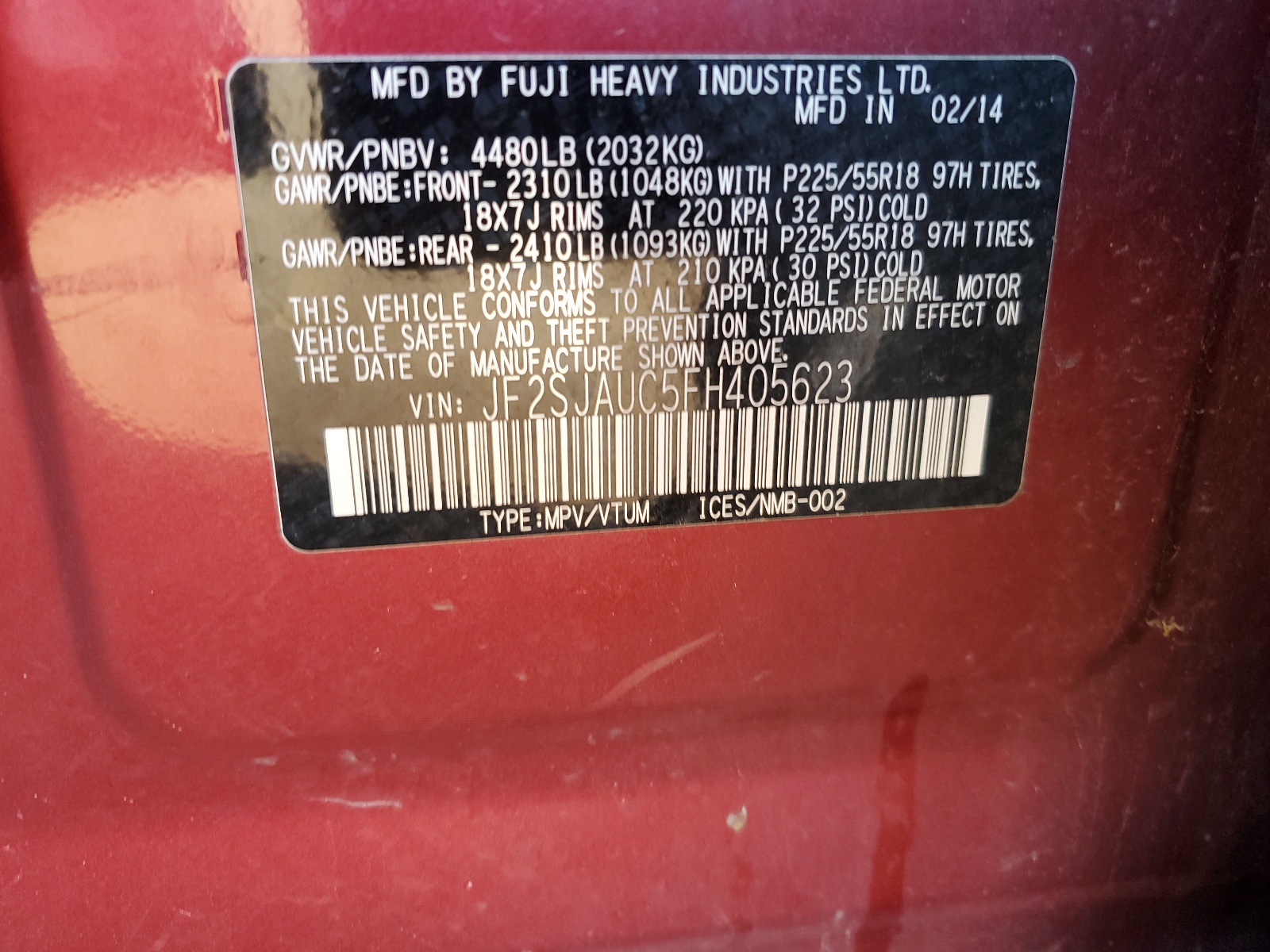 JF2SJAUC5FH405623 2015 Subaru Forester 2.5I Touring