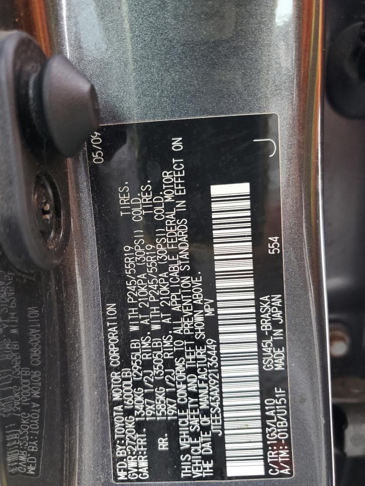 2009 Toyota Highlander Sport VIN: JTEES43AX92136449 Lot: 66412324