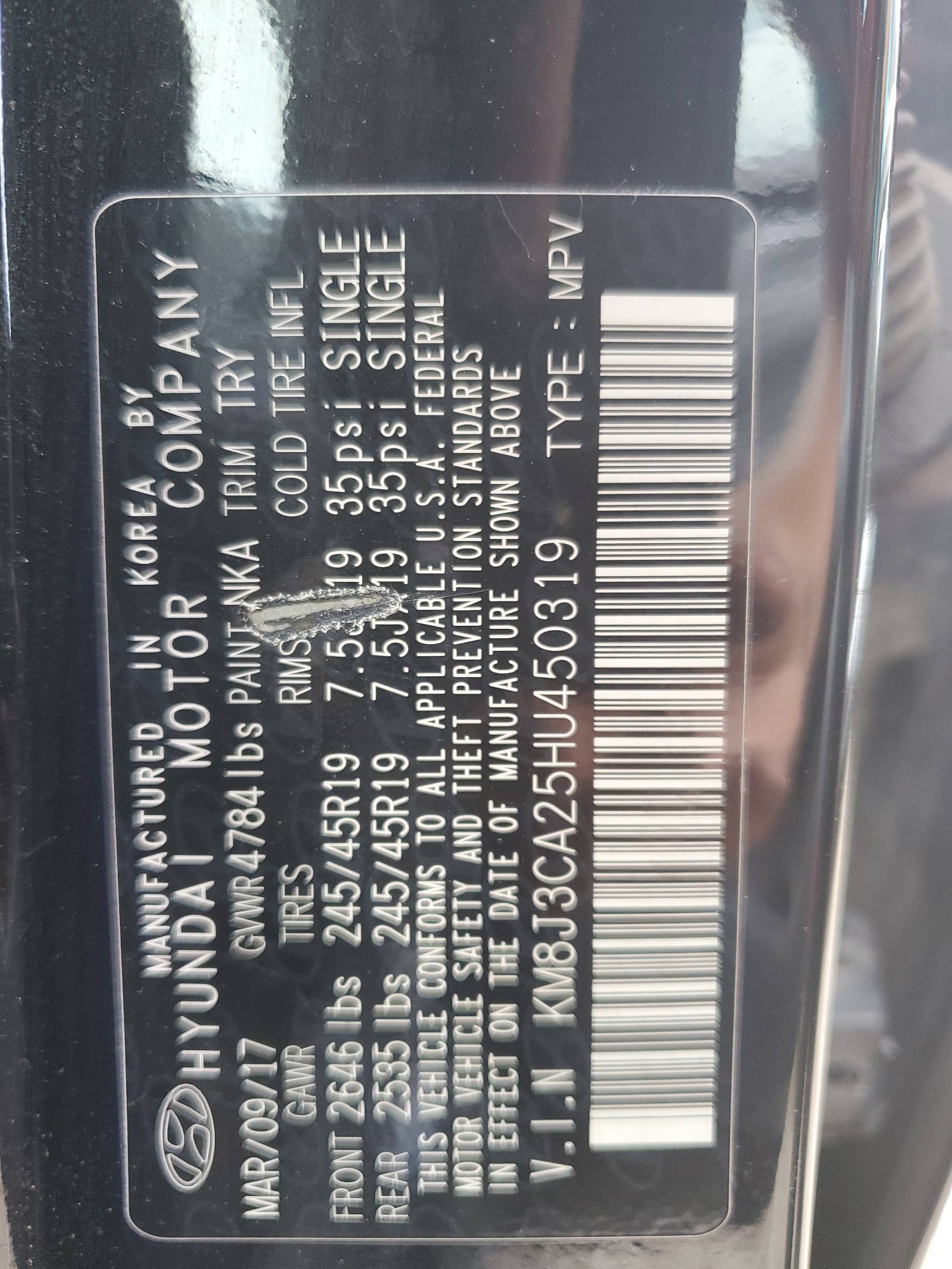 KM8J3CA25HU450319 2017 Hyundai Tucson Limited