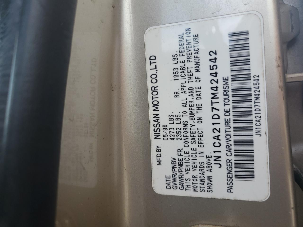 1996 Nissan Maxima Gle VIN: JN1CA21D7TM424542 Lot: 67579244
