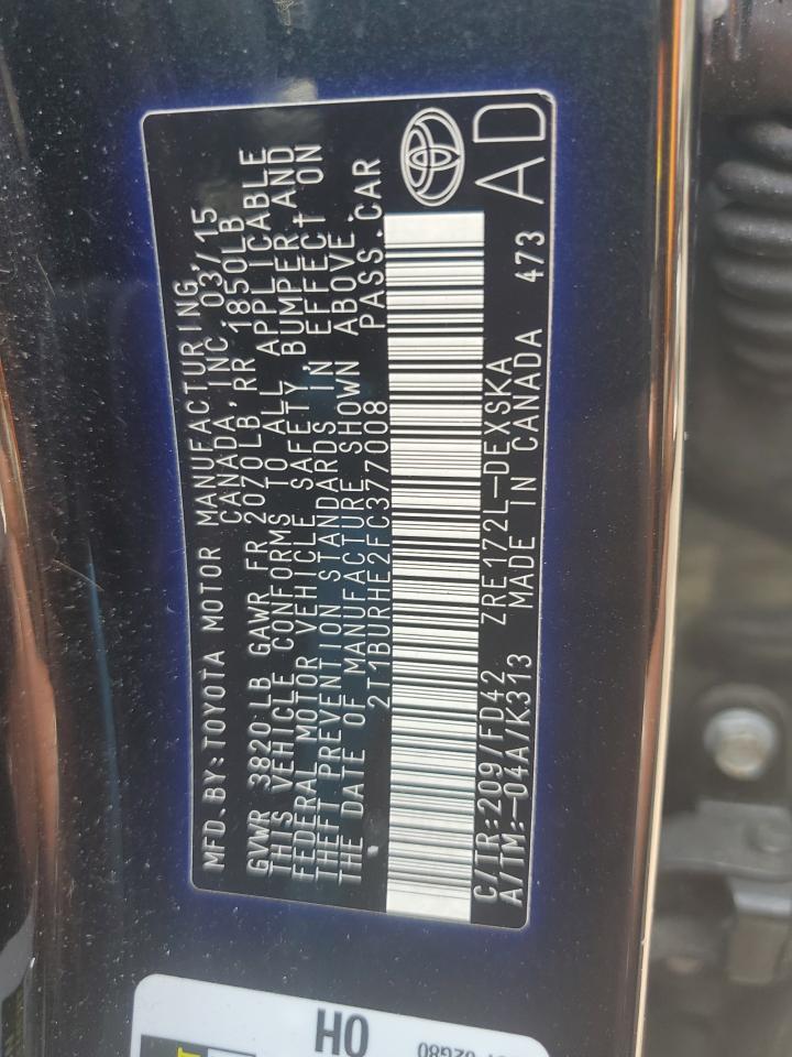 2015 Toyota Corolla L VIN: 2T1BURHE2FC377008 Lot: 65529104