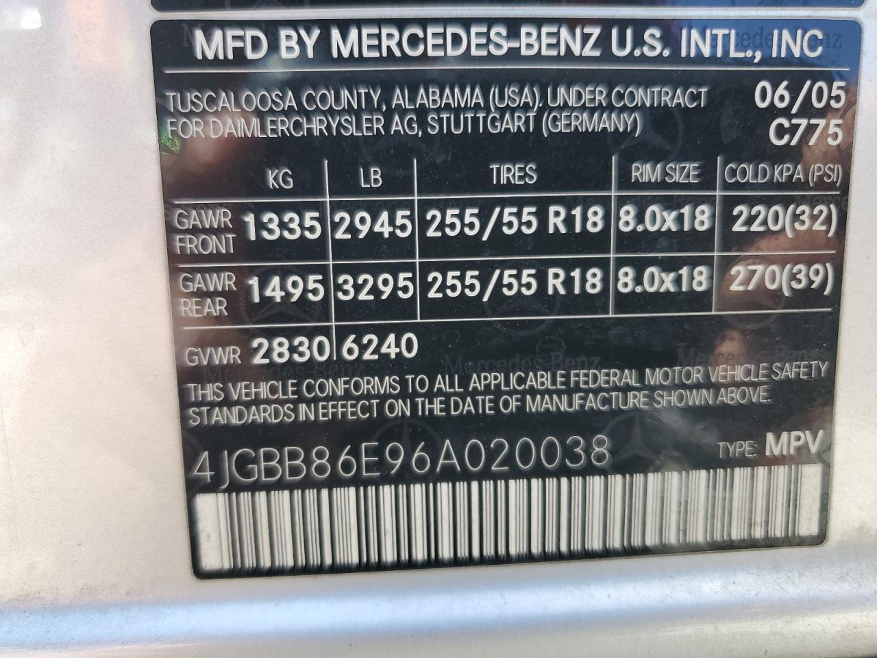 4JGBB86E96A020038 2006 Mercedes-Benz Ml 350