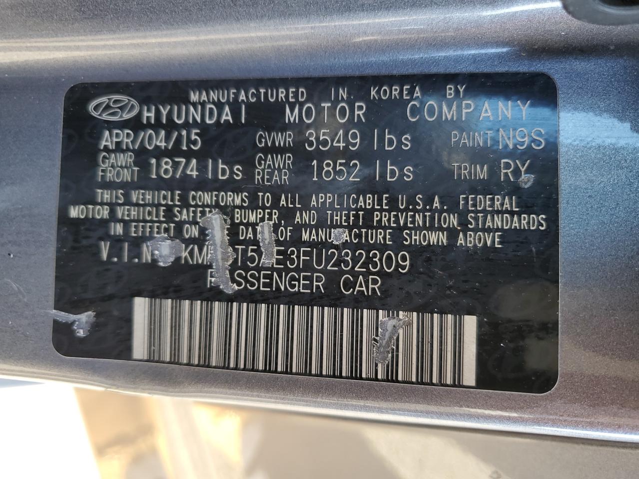 2015 Hyundai Accent Gs VIN: KMHCT5AE3FU232309 Lot: 68527604