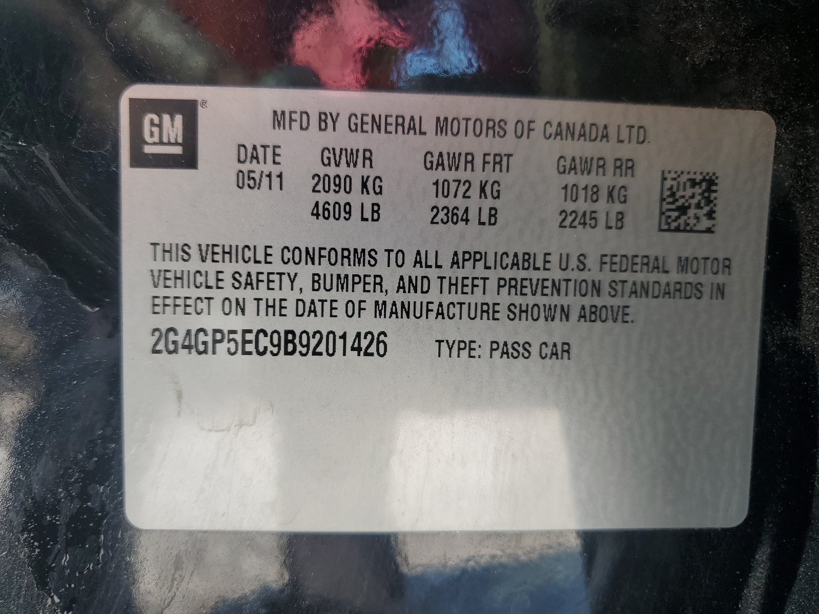 2G4GP5EC9B9201426 2011 Buick Regal Cxl