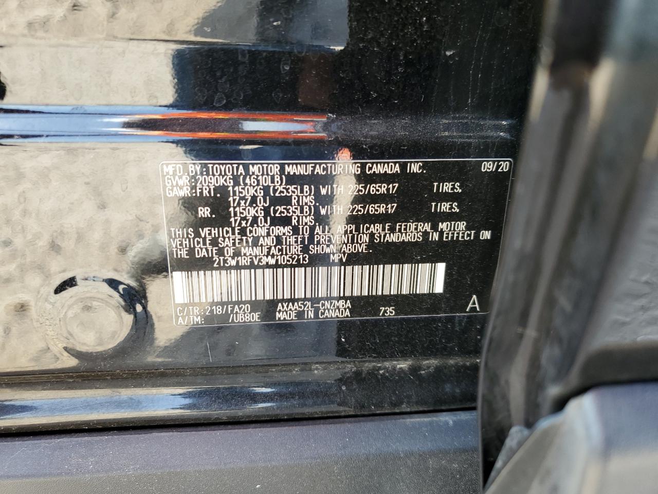 2T3W1RFV3MW105213 2021 Toyota Rav4 Xle